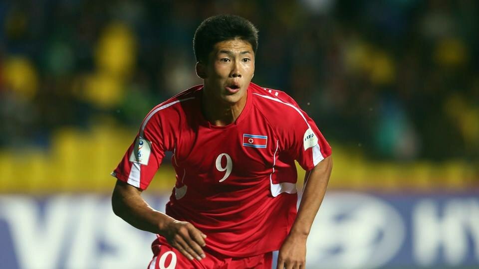 Han Kwang Song in azione con la Nazionale nordcoreana